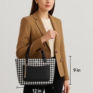 Nanette Lepore Vegan Leather Black/White Gingham Tote Bag